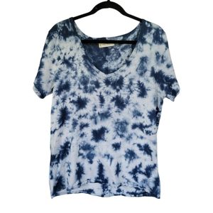 Lucky Brand Woman's V-neck Short Sleeve Classic Cotton Tee Sz M Blue & White